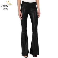 Womens Wrap PU Bell-bottoms Pants Fashion Elastic Waist Flare Pantalon Femme Autumn Faux Leather Wide Leg Trousers 2024 - buy cheap