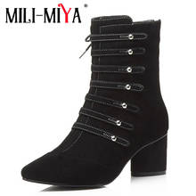 MILI-MIYA Nova chegada de Couro Genuíno Mid-Calf botas Outono/Início do inverno dedo Apontado Zip Ocidental handmade para senhoras venda quente 2024 - compre barato