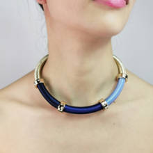 Colar feminino de corda artesanal, gargantilha corrente de declaração feita à mão para mulheres, colar simples, dourado e azul 2024 - compre barato