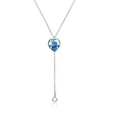 ZEMIOR-Colgante de corazón de Plata de Ley 925 para mujer, collar con borlas largas, cristal azul brillante de Austria, joyería fina, gran oferta 2024 - compra barato