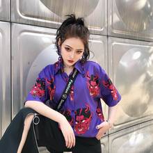 Harajuku Fashion Short Sleeve Women Shirts Hip-Hop Devil Head Spooky Cartoon Print Shirts Cotton Loose Mid-Long Summer Shirts 2024 - купить недорого