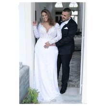 JIERUIZE 2019 Modest Wedding Dresses V Neck Long Sleeve Keyhole Back Lace Bridal Gowns Plus Size robe de mariée 2024 - buy cheap