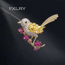 Женская Брошь с кристаллами FXLRY, элегантная микро инкрустированные Цирконом брошь в виде Милых птиц с цветком ветки, декоративная булавка для одежды 2024 - купить недорого