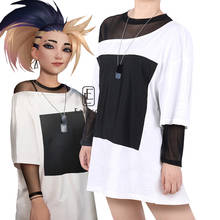Game LOL KDA Akali T-Shirt Anime Cosplay Costume Halloween Women White Off-The-Shoulder Top 2024 - buy cheap