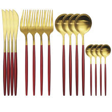 4Set/16Pcs Red Gold Dinnerware Cutlery Set Western Knives Fork Tea Spoon Dinner Tableware Stainless Steel Kitchen Silverware Set 2024 - buy cheap