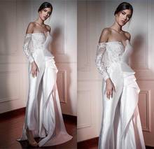 Women Jumpsuit With Long Train Off The Shoulder Satin Appliqued Prom Dress Pants Suit Custom Made Evening Gowns Party Wear 2024 - buy cheap