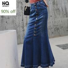 New Fashion Women Sexy Mermaid Denim Skirt Ankle Length Long High Waist Buttons Jeans Skirt Casual Ladies Slim Ruffles Skirts 2024 - buy cheap