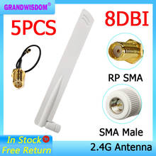GRANDWISDOM 5pcs 2.4G antenna 8dbi sma male wlan wifi 2.4ghz antene IPX ipex 1 SMA female pigtail Extension Cable iot antena 2024 - buy cheap