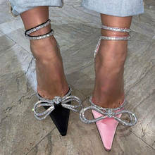 2020 sexy salto alto sandálias de luxo bombas femininas bowtie saltos de cristal senhoras sapatos de casamento da noiva senhoras sapatos moda feminina 2024 - compre barato