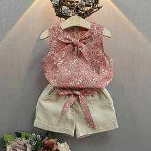 Fashion Girl Clothing Set 2022 Summer Girl Floral Bow Sleeveless Baby Shirt + Casual Shorts 3-7 Years Old Girl Clothes 2024 - buy cheap