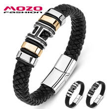 Men Bracelets Braided Hip Hop Stainless Steel Trendy Letter H  Punk Genuine Leather Bangle Male Jewelry 2024 - buy cheap