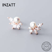 INZATT-pendientes de plata de ley 925 con perlas de circonita, joyería fina minimalista, con cierre de tuerca, para mujer 2024 - compra barato