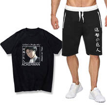 Chándal de verano para hombre, conjunto de dos piezas, camiseta, pantalones cortos, ropa deportiva de anime Attack on Titan 2024 - compra barato