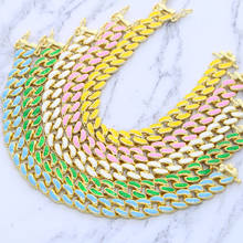 high quality gold color rainbow Neon enamel colorful cuban chain bracelet iced out hip hop jewelry for women chain bracelet 2024 - buy cheap