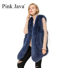 Casaco de pele java qc1860 rosa, colete longo com pele de raposa real, vestido feminino de inverno, folgado, luxuoso 2024 - compre barato