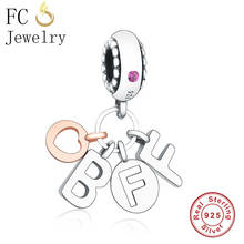FC Jewelry Fit-pulsera Pandora Original, abalorio de plata de ley 925, Letra de oro rosa, BBF, colgante, mejor amiga Berloque 2024 - compra barato