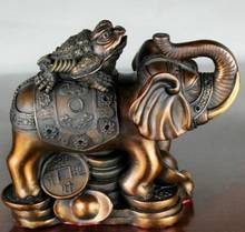 China Copper red bronze Toad ride Elephant Money Wealth Rich Coin Yuanbao statue 2024 - buy cheap