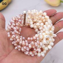 GuaiGuai Jewelry Natural Pearl 5 Strands Multi Color Top-Drilled Pearl White Purple Rice Pearl Bracelet 2024 - buy cheap