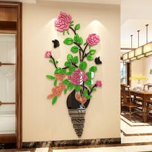 Adhesivo creativo de pared Rosa Flor de acrílico, decoración de oficina, sala de estar, dormitorio, 3D, Fondo de tres dimensiones, pegatina de pared 2024 - compra barato