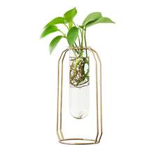 Florero de cristal nórdico, florero de hierro chapado en oro moderno, florero de planta a la moda, terrario creativo para habitación, decoración de boda, hogar 2024 - compra barato