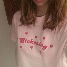 Серповидная розовая футболка женская Tumblr модная Милая футболка Camiseta Rosa Feminina White Cotoon Heart Графические футболки топы 2024 - купить недорого