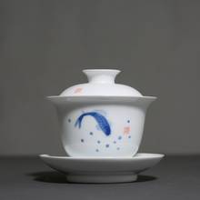 Pintados à mão koi peixe simplicidade cerâmica capa tigela de chá sancai gaiwan tigela de chá kung fu puer tes conjunto xícara de chá casa drinkware 2024 - compre barato