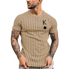 Summer T Shirt for Men Round Neck Short Sleeve Spade Ace Poker Print Vertical Stripes Slim T-shirt Top Men Clothing Streetwear 2024 - buy cheap
