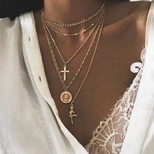 Modyle 2019 New Fashion Gold Color Multilayer Chains Necklaces Geometric Cross Pendants Necklaces For Women Bijoux 2024 - buy cheap