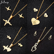 Jisensp Romantic Heartbeat Stainless Steel Jewelry Sets Simple Fashion Heart Necklace Earrings for Women Girls Party Gift 2024 - buy cheap