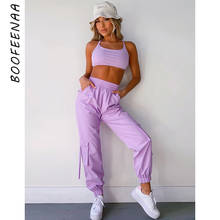 BOOFEENAA Pink Sexy Two Piece Set Crop Top and Cargo Pants Suits Streetwear Tracksuit Women Summer Clothes Matching Sets C68DH25 2024 - buy cheap