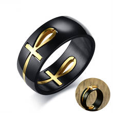 Fashion Two Tone Cut out Ankh Egyptian Cross Ring for Men Stainless Steel Detachable Allah Black Religious Band Male Jewelry 2024 - buy cheap