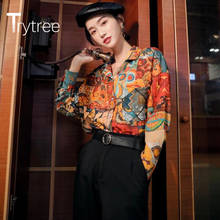 Trytree 2020 Летняя женская Повседневная Блузка с отложным воротником, однобортный винтажный темпераментный принт, универсальная стильная блузка, Топ 2024 - купить недорого