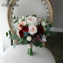 Buquê de flores de noiva estilo europeu, retro borgonha champanhe rosa, vermelho escuro, buquê de flores de casamento de alta qualidade 2024 - compre barato