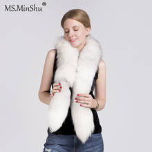 MS.Minshu Natural Fox Fur Scarf Big Fox Skin Tail Thicken Fluffy Fur Scarf Men Women Luxury Plush Scarf 2024 - buy cheap