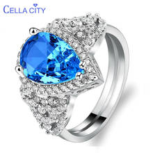 Cellacity Geometry Luxury Silver 925 Jewelry Aquamarine Ring for Women Water Drop Shaped Gemstones Size6,7,8,9,10 Engagement 2024 - buy cheap