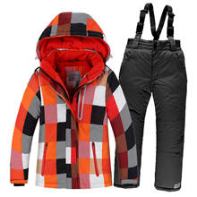 Traje de esquí cálido para niños y niñas, conjunto de ropa a prueba de viento, chaqueta + Mono, trajes de nieve para invierno 2024 - compra barato