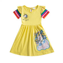 Детское летнее платье с коротким рукавом, с принтом единорога 2024 - купить недорого