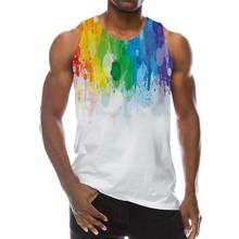 Camisola de tanque gráfico colorido para homem em torno do pescoço 3d impressão sem mangas colete diário topos cor do arco-íris t 2024 - compre barato