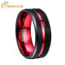 BONLAVIE Men's 8MM Black and Red Tungsten Carbide Ring Matte Finish Beveled Edges Size 7 to 16 2024 - buy cheap