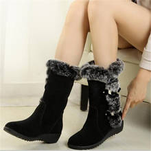 New Winter Women Boots Casual Warm Fur Mid-Calf Boots shoes Women Slip-On Round Toe wedges Snow Boots shoes Muje 2024 - buy cheap