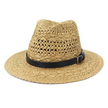 Summer Women Men Outdoor Travel Seaside Hand Woven Sunscreen Jazz Hat Paper Straw Sun Hats Wide Brim Beach Cap with Black Band 2024 - buy cheap