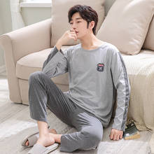 Conjunto pijama masculino de algodão, pijama casual para homens manga comprida 4xl plus size inverno 2021 2024 - compre barato
