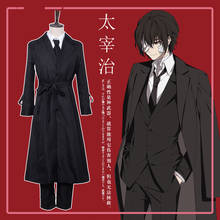 Disfraz de Anime Bungou Stray Dogs para hombre, traje de Cosplay de Dazai, Osamu, pantalón de gabardina negra, corbata, conjuntos de 4 piezas, trajes de Halloween 2024 - compra barato