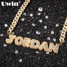 UWIN Custom Name Necklace Small Baguette Letter Customized Pendant With 9mm Cuban Chain Nameplate Pink Silver Color Link Jewelry 2024 - buy cheap