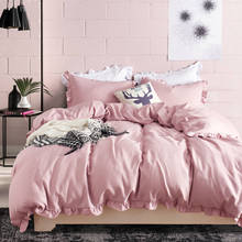 Denisroom conjunto de cama de algodão em cor sólida, roupa de cama fofa rosa, conjunto de edredom, queen, king size, xy65 # 2024 - compre barato