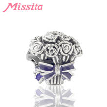 MISSITA-Cuentas de Metal esmaltado para fabricación de joyas, Color plateado, lazo, rosa, ramo de flores 2024 - compra barato