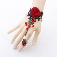 Pulseira retrô de metal com rosas e laço, bracelete feminino de cristal vermelho, joias para mulheres, novo, 2021 2024 - compre barato