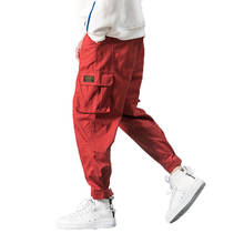 Pantalones bombachos con diseño de cintura elástica y múltiples bolsillos para hombre, pantalón informal rojo, estilo Hip Hop, estilo militar, 5XL, 2021 2024 - compra barato