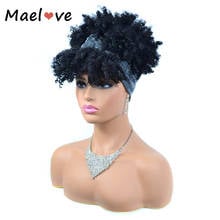 Maelove Natural Color Short Afro Kinky Curly Wig Full Machine Made Synthetic Hair Wigs For Black Women Head Band Wig 2024 - buy cheap