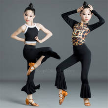 Kids Girls Latin Dance Dress Ballroom Salsa Tango Suit Leopard Print Top Black Thin Lace Leg Pants Stage Performance Costume 2024 - buy cheap